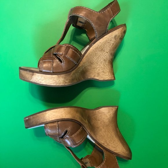 Mia Joplyn Brown Leather/Wood Wedge Sandals, Size 8, Excellent Condition - Picture 7 of 12